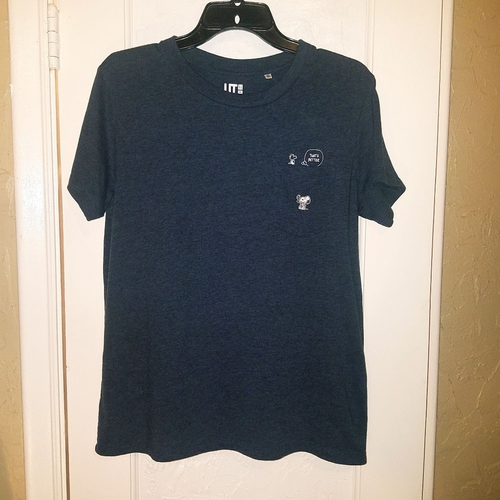 Uniqlo KAWS x Peanuts Snoopy Woodstock Navy Blue Pocket Short Sleeve T-Shirt XL